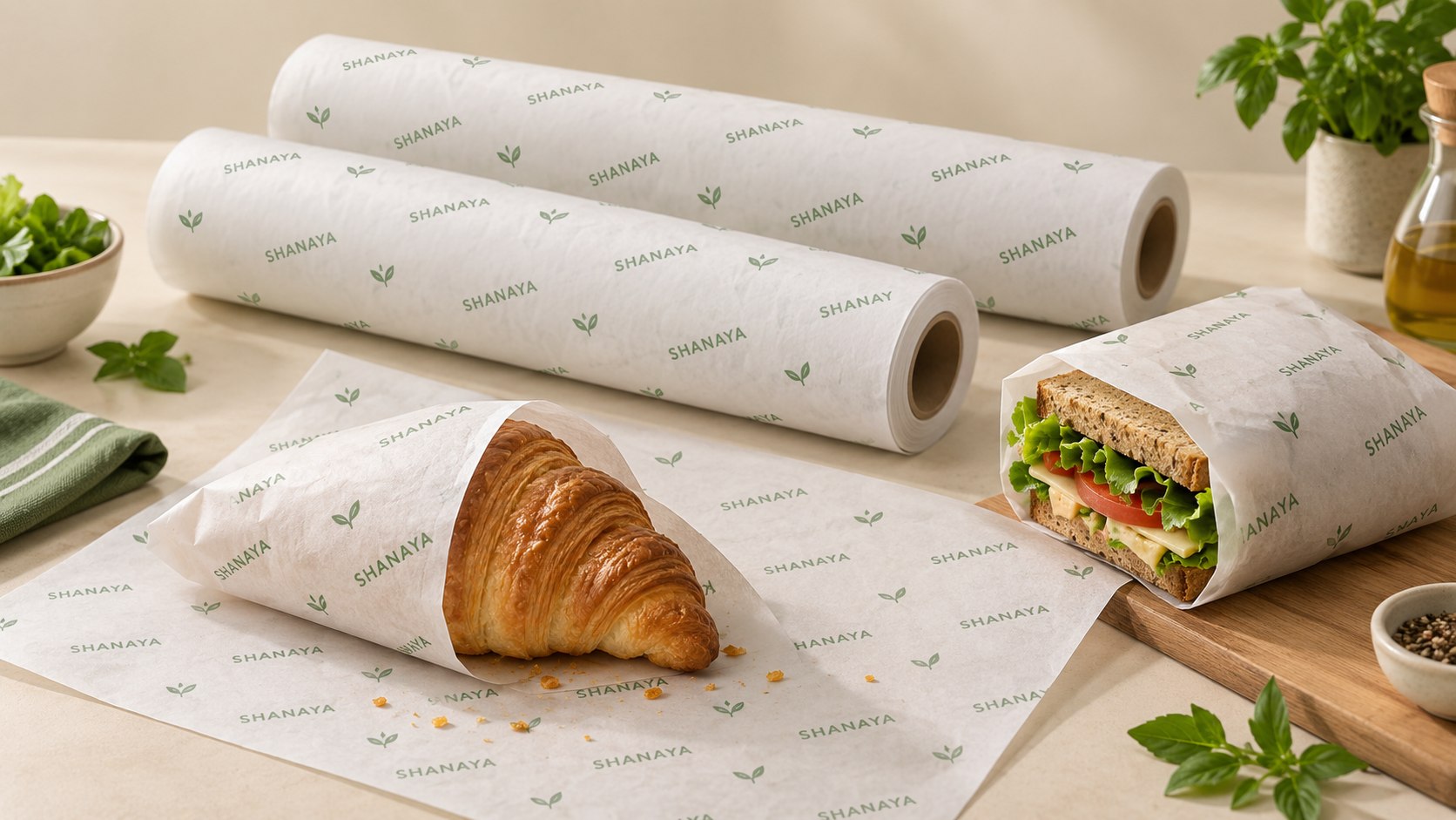 Butter paper rolls and printed food wrapping paper